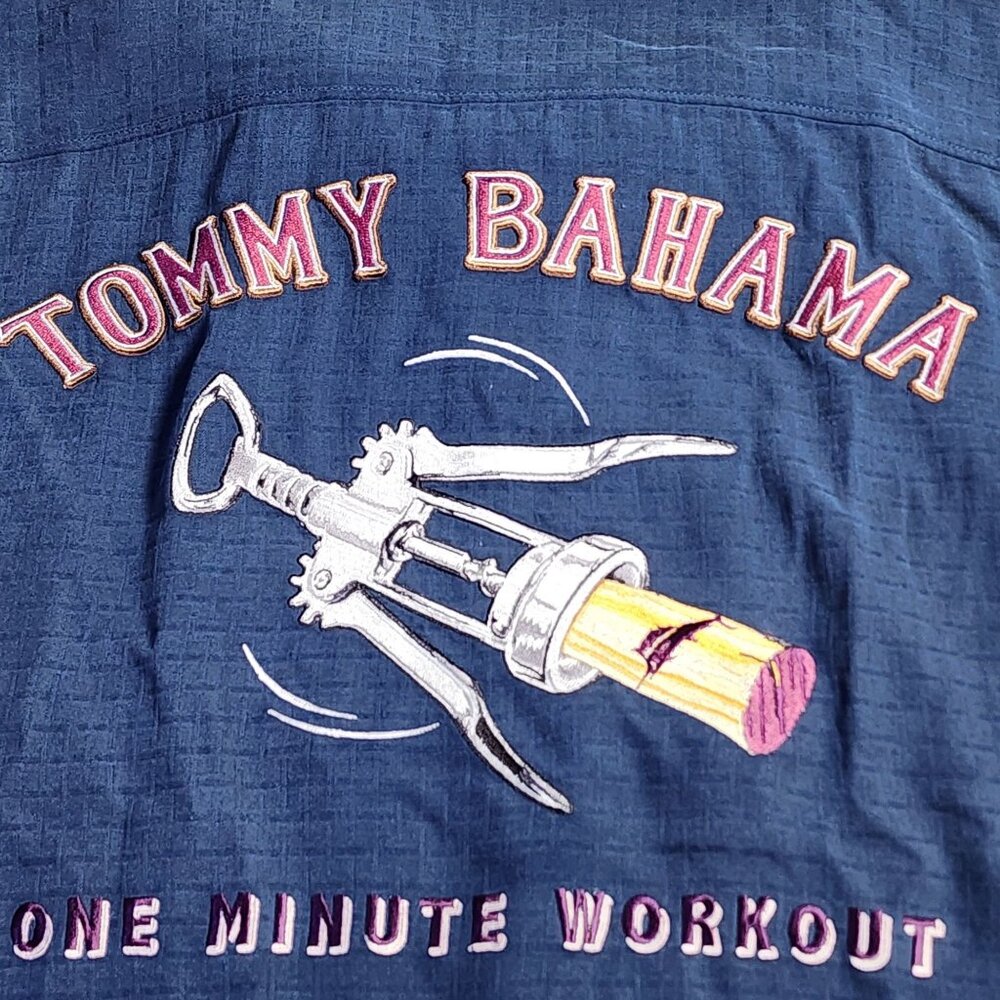 Tommy Bahama "One Minute Workout" Mens Blue Silk Shirt Medium